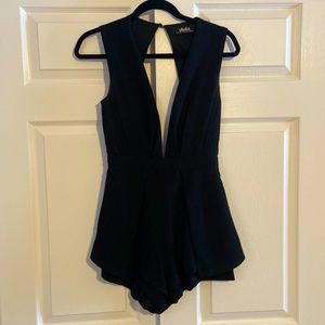 Black plunge crepe romper